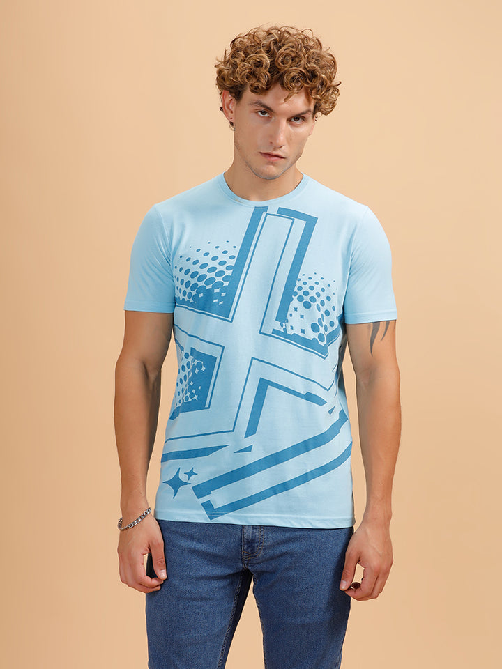 Placement Printed Regular Fit T-Shirt | Light Blue