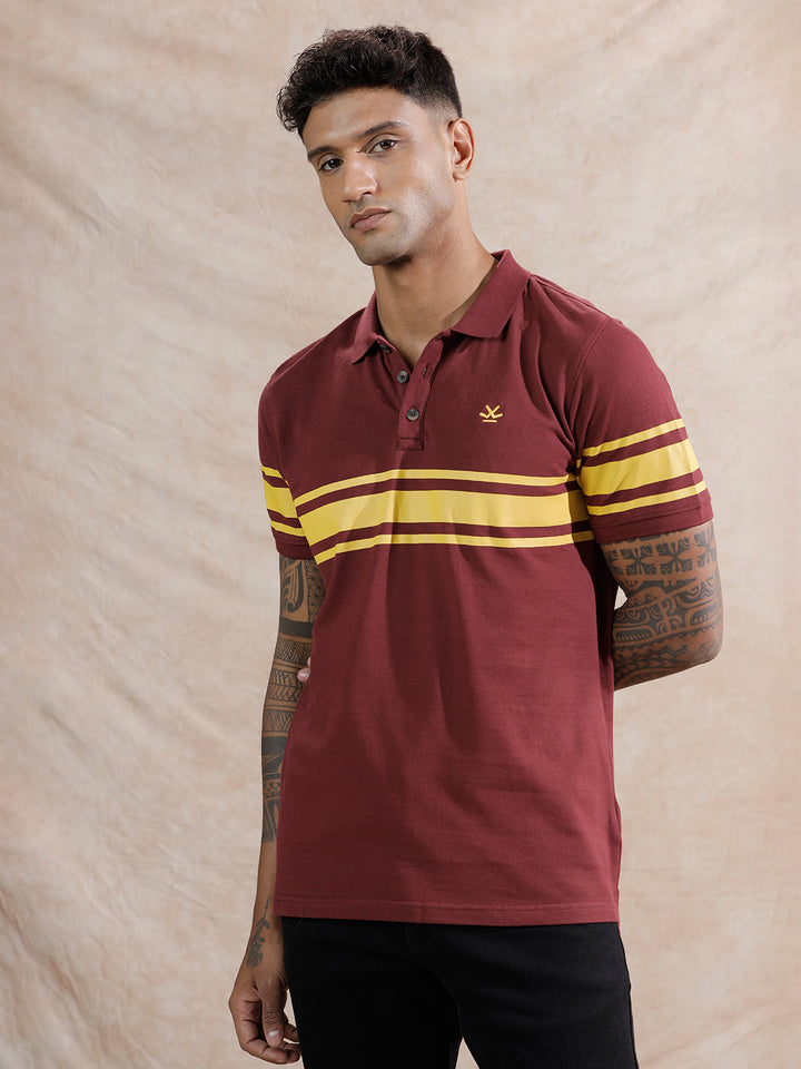 Retro Colour Blocked Polo T-Shirt | Maroon