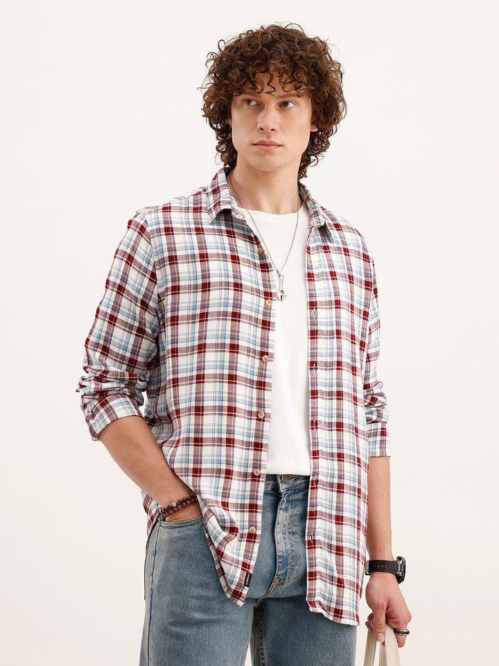Slim Fit Checkered Shirt  | Brown