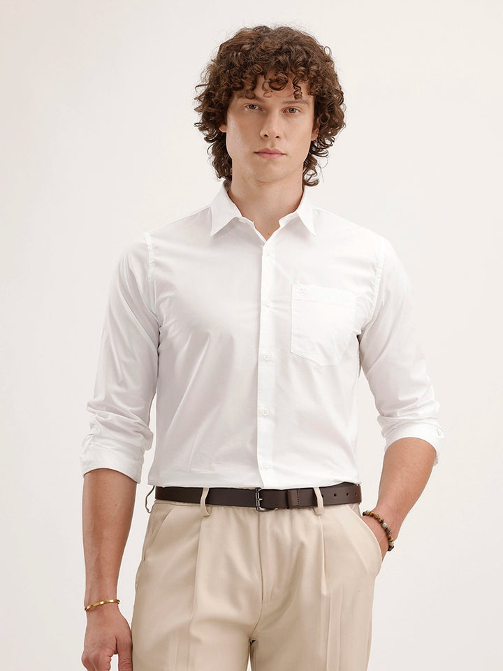 Solid Regular Fit Full Sleeve Shirt | White