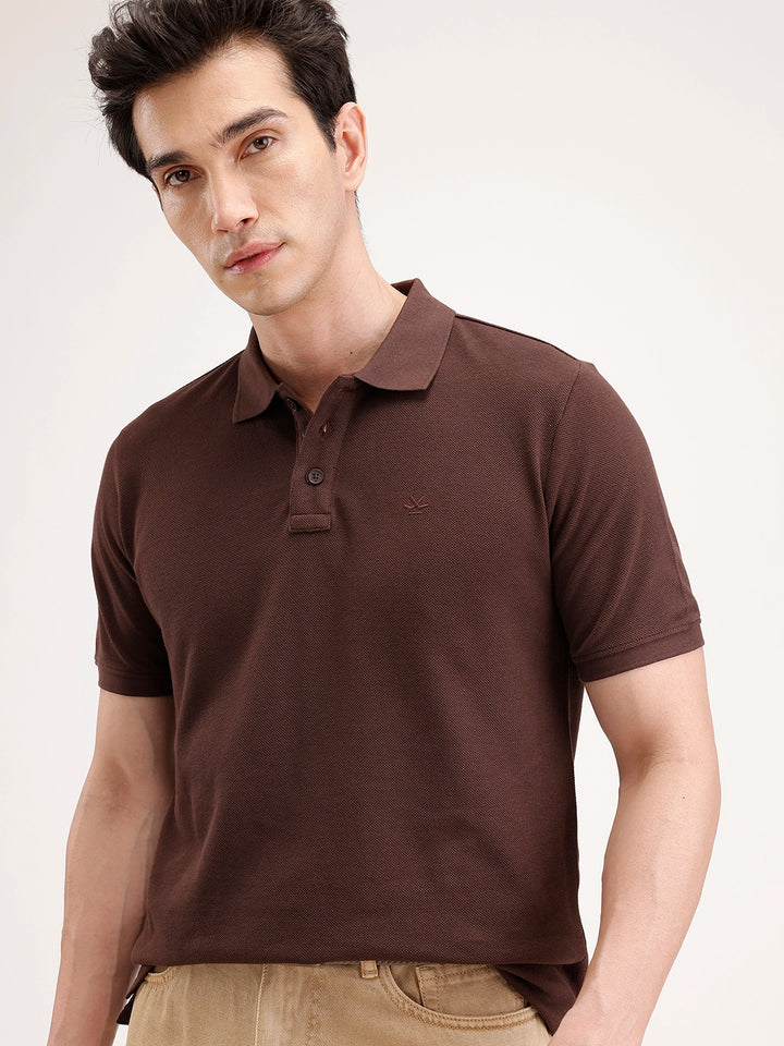 Solid Slim Fit Polo T-Shirt | Brown