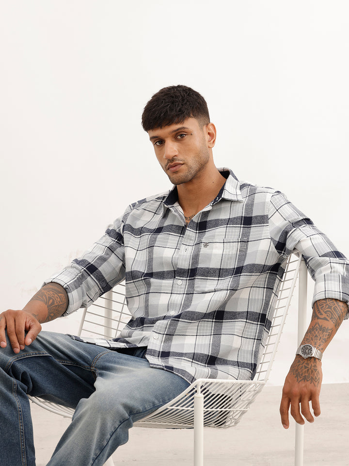 Checkered Slim Fit Full Sleeve Shirt | Grey