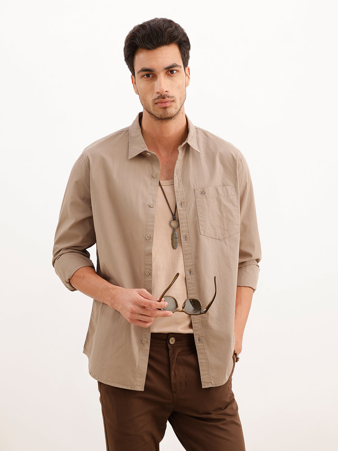 Solid Regular Fit Full Sleeve Shirt | Brown | WWSH9154F