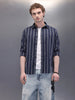 Textured Stripes Open Dobby Shirt | Navy Blue