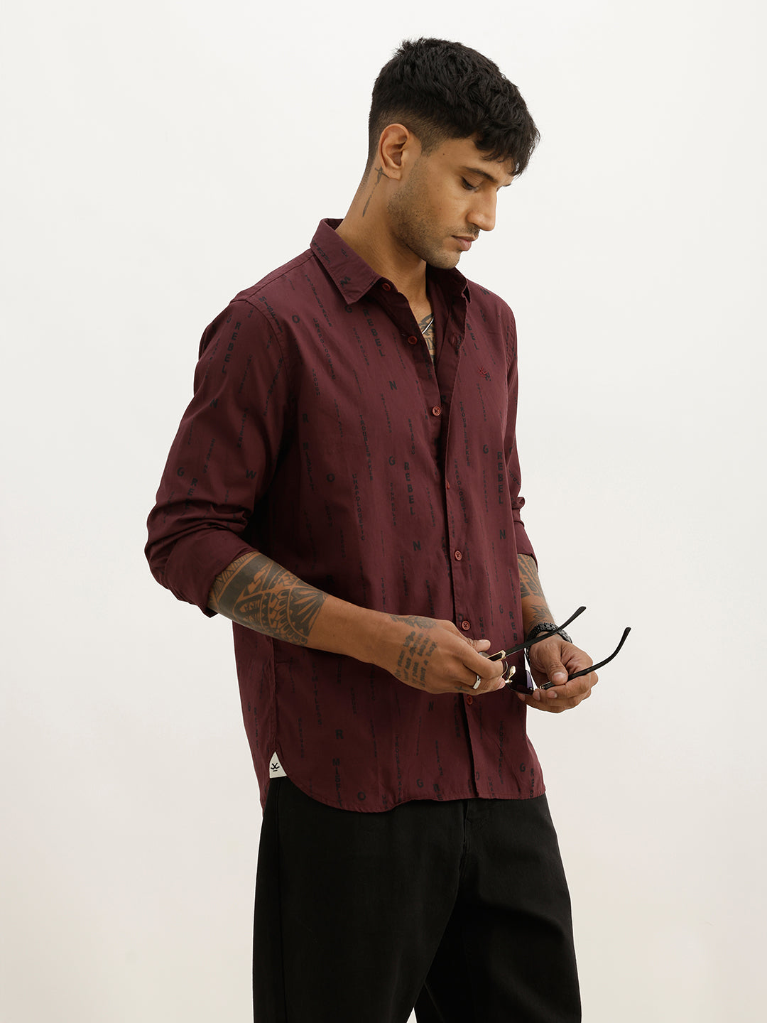 Slim Fit AOP Full Sleeve Shirt | Maroon