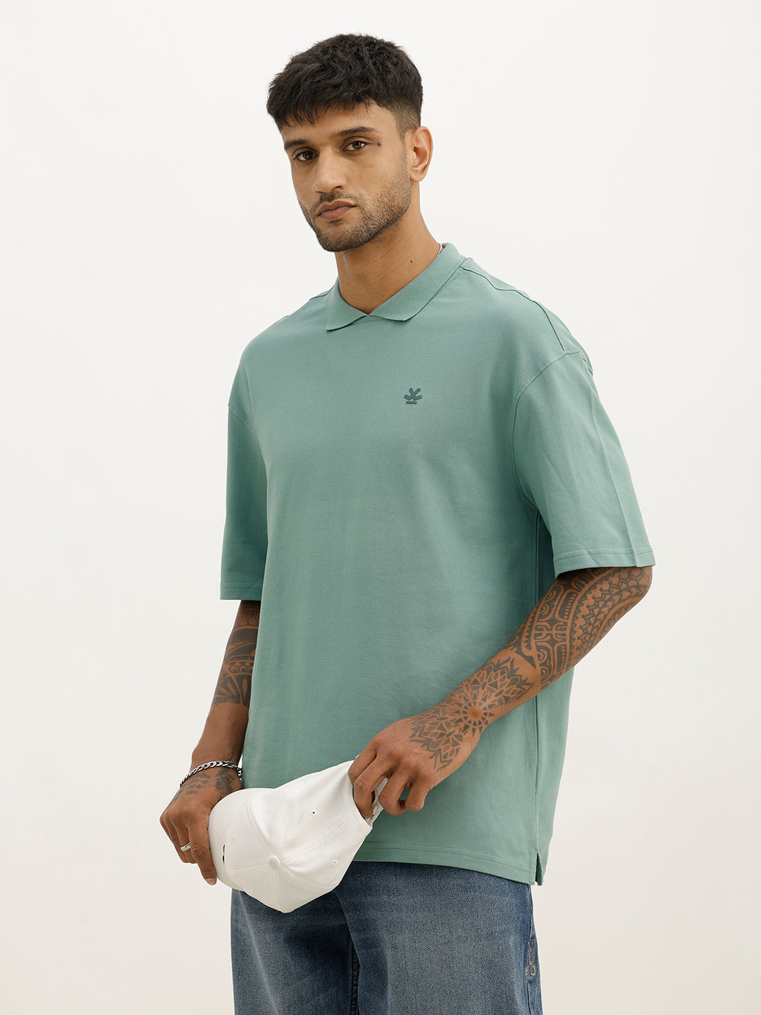 Solid Oversized Polo T-Shirt | Green