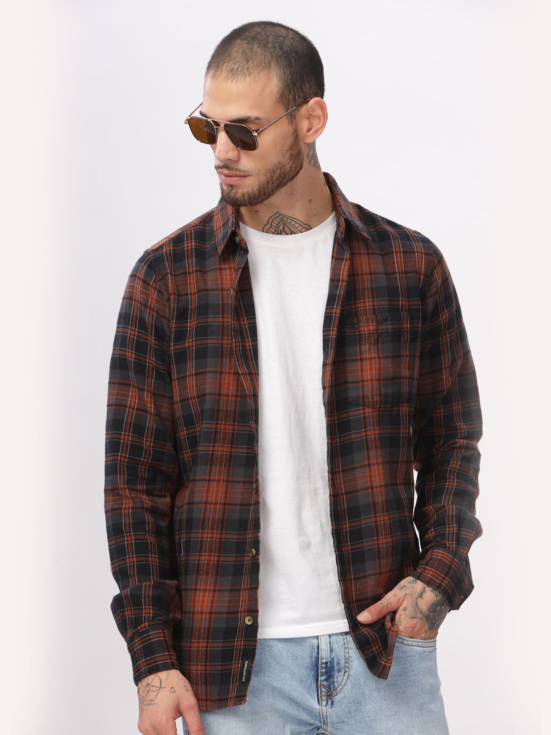 Rust Dyed Checkered Shirt