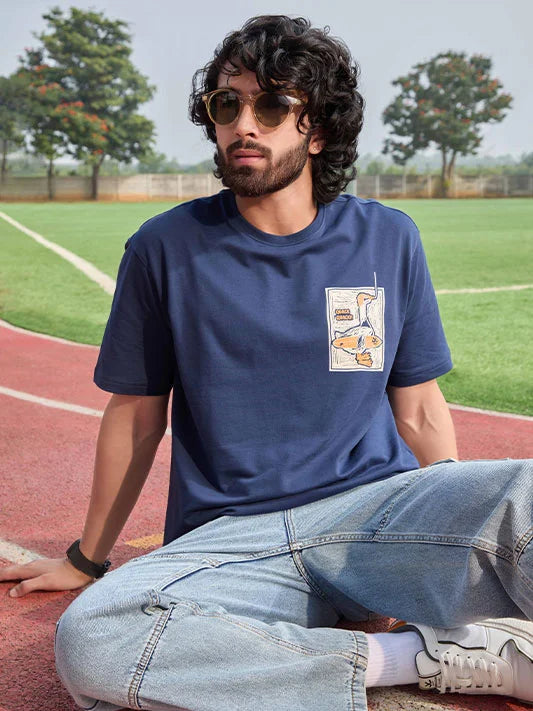 Printed Heavy GSM Oversized T-Shirt | Navy Blue