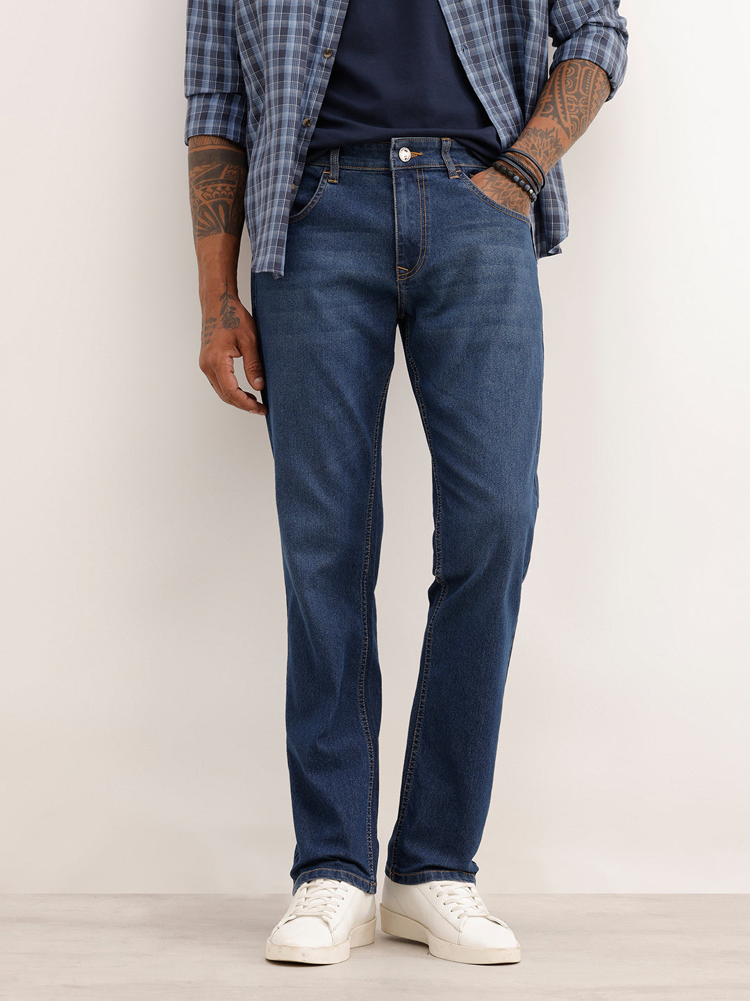 Straight Fit Solid Denim Jeans | Blue