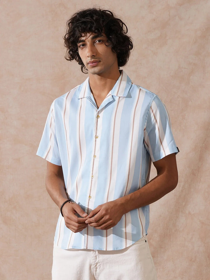 Striped Micro Cord Texture Shirt | Light Blue