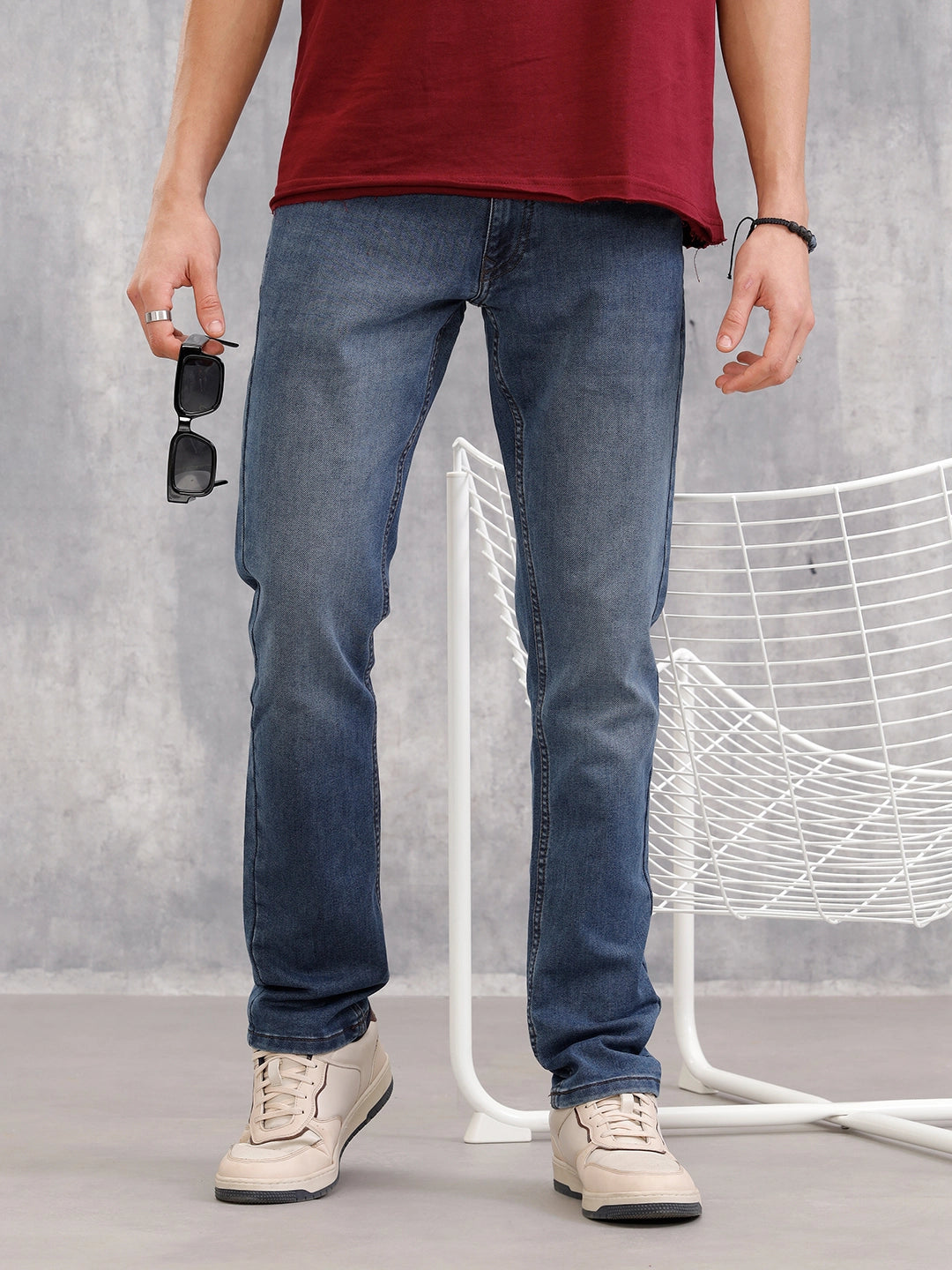 Slim Fit Dk Washed Dobby Jeans I Blue
