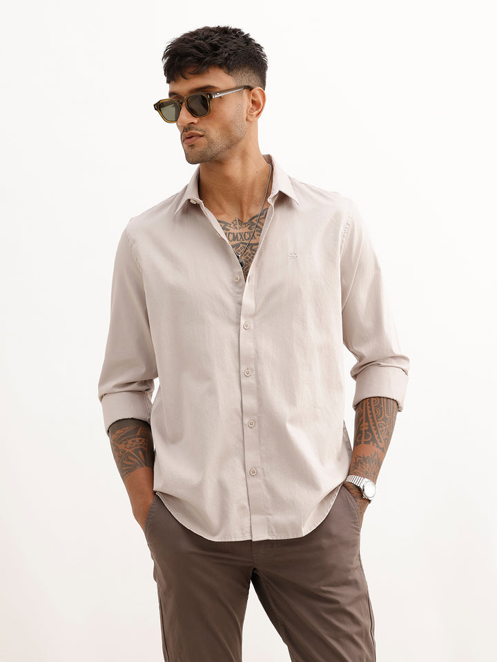 Solid Slim Fit Full Sleeve Shirt | Grey