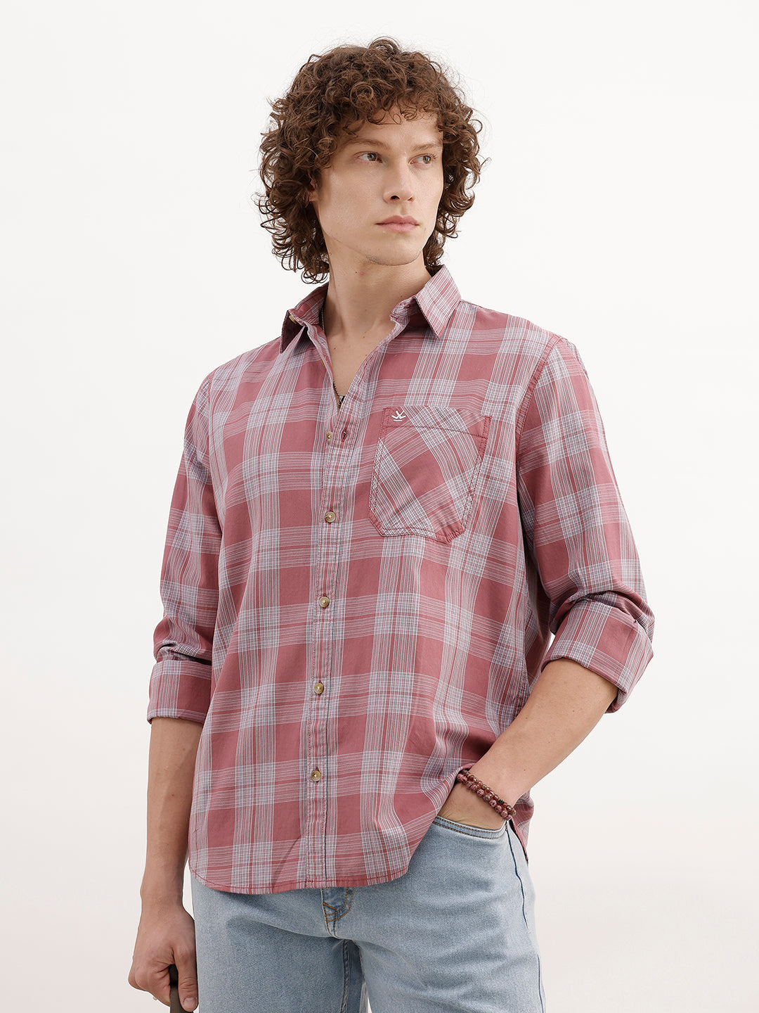 Regular Fit Checkered Shirt | Dark Pink
