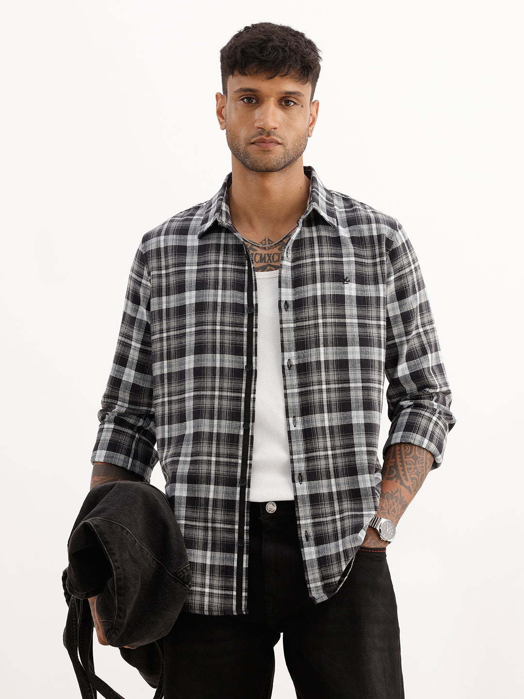 Classic Slim Fit Checkered Shirt | Black