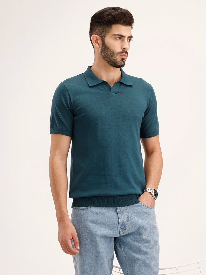Solid Slim Fit Polo T-Shirt | Teal