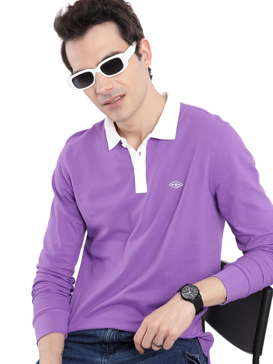 Deep Purple Long Sleeve Polo T-Shirt