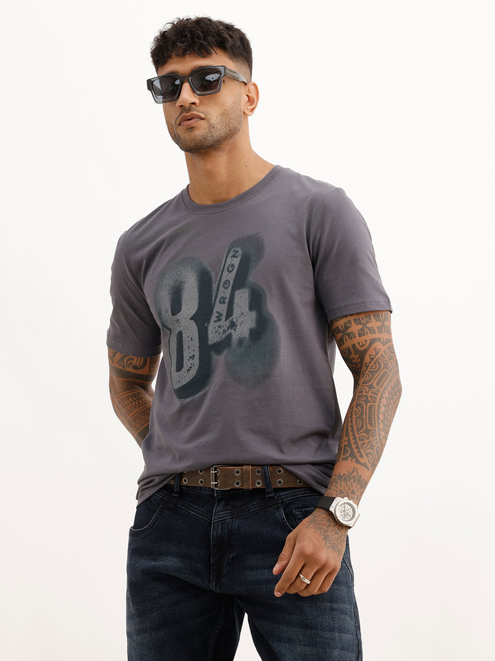 Placement Printed Slim Fit T-Shirt | Grey