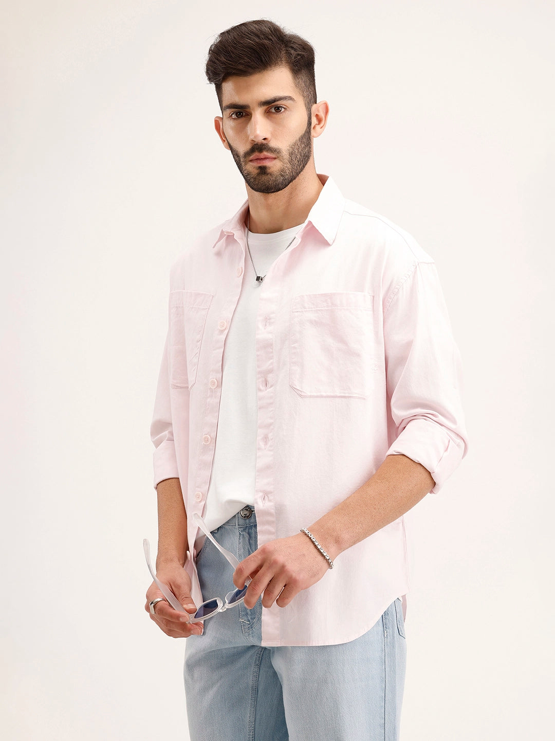 Solid Double Pocket Shirt | Pink