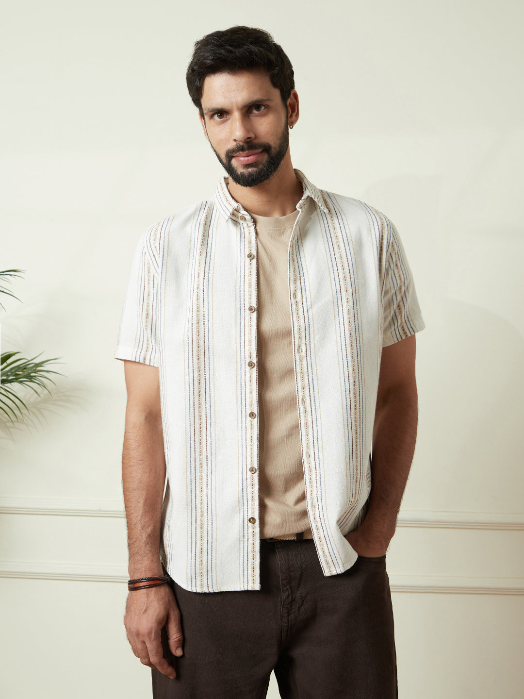 Striped Slim Fit Shirt in Khaki