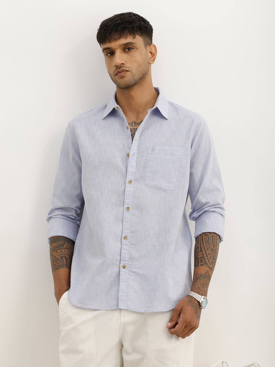 Solid Slim Fit Full Sleeve Shirt | Light Blue