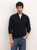 Solid Regular Fit Quater Zipper Textured Sweater | Blue
