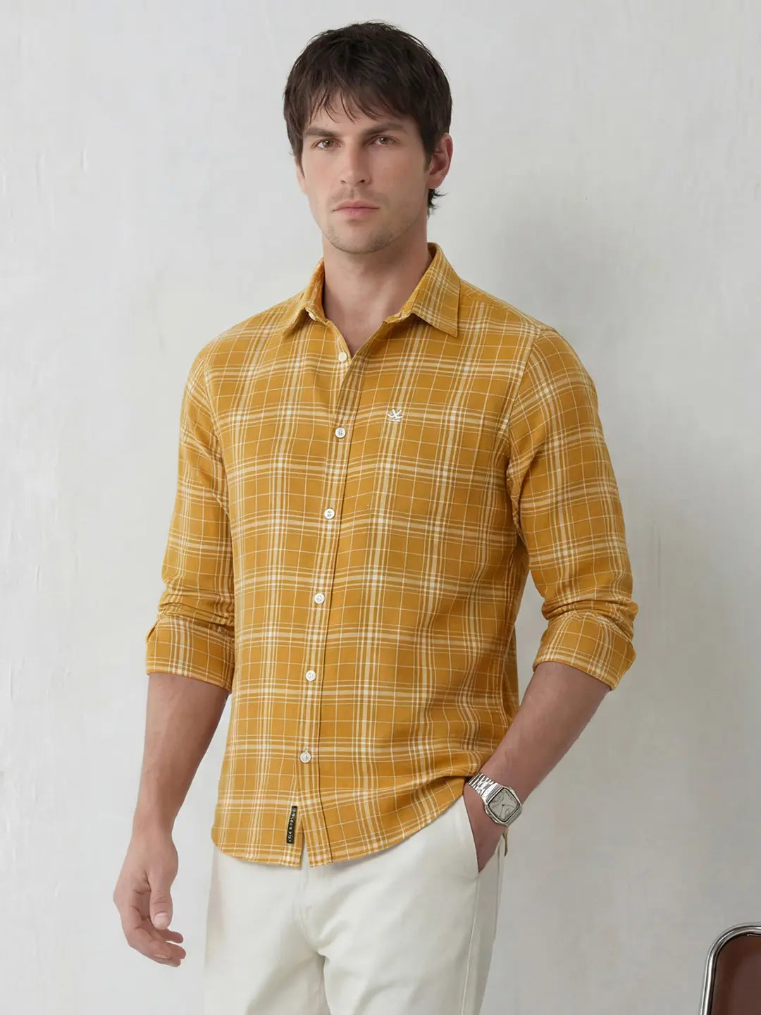 Regular Fit Checkered Shirt | Khaki