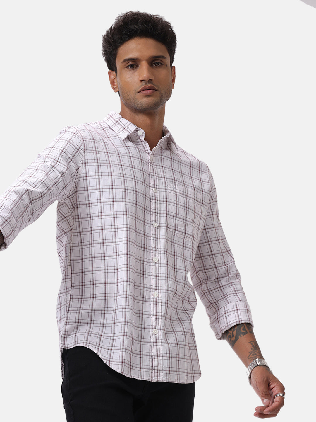 Checked White Basic Shirt