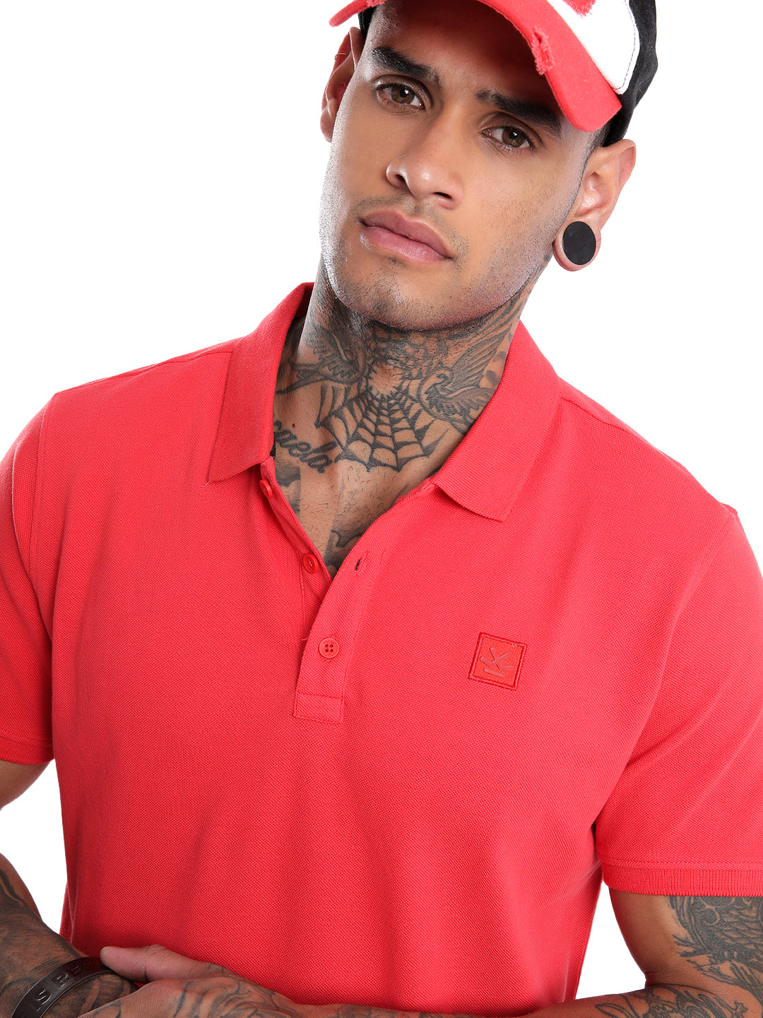 Solid Red Logo Polo T-Shirt