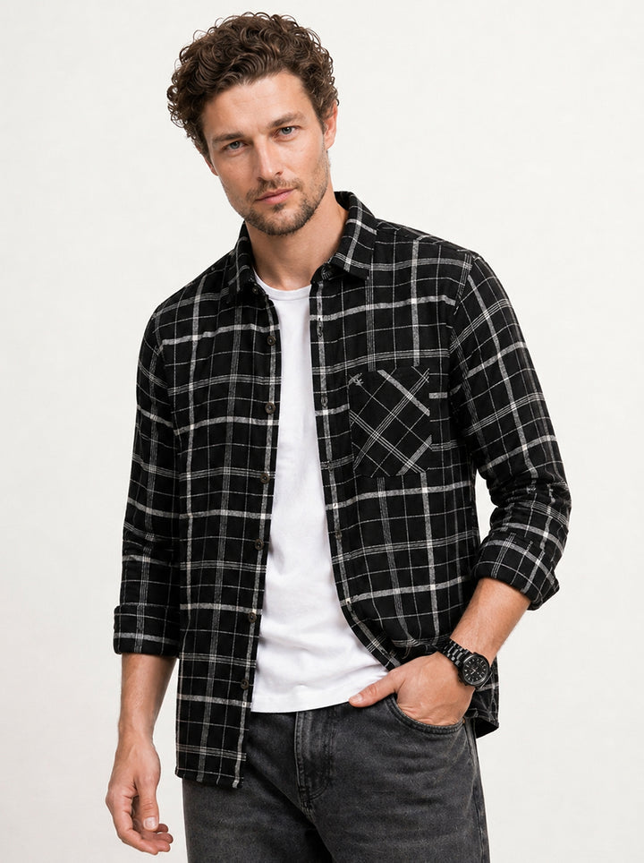 Midnight Grid Check Shirt| Black