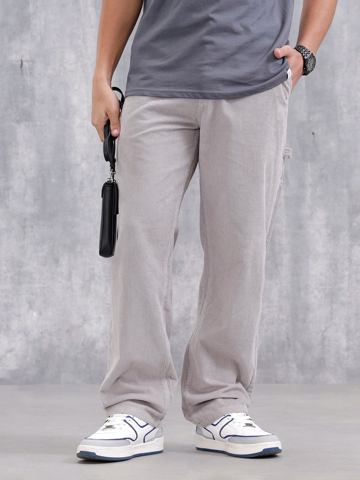 Men Loose Fit Corduroy Trousers | Grey