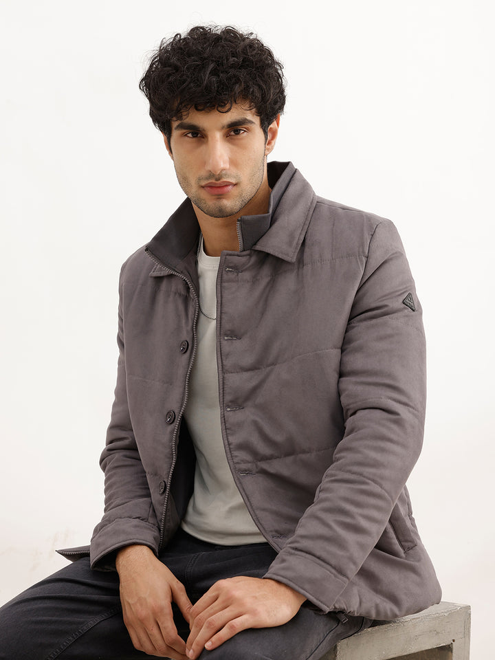 Solid Regular Fit Puffer Jacket | Grey