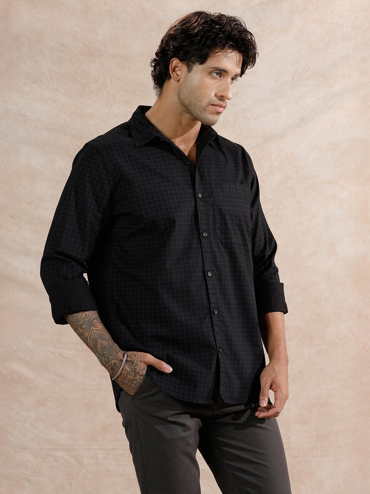 Micro Printed Checked Regular Fit Shirt | Black