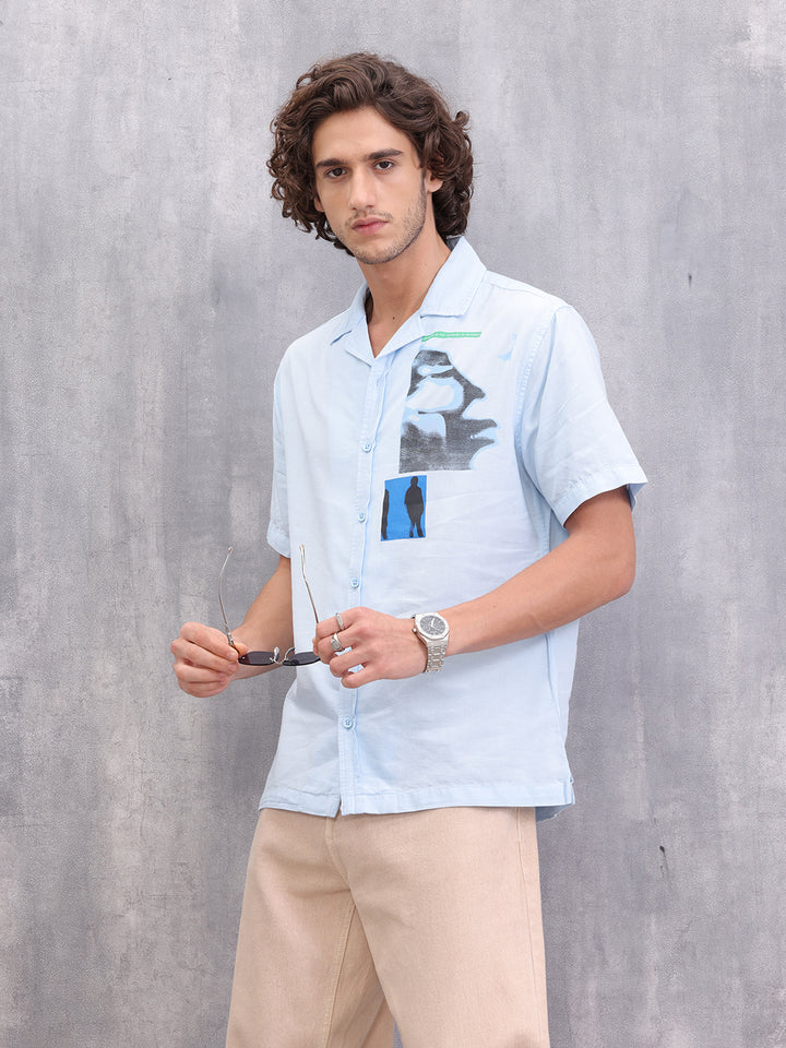 Placement Printed Resort Collar Shirt | Blue