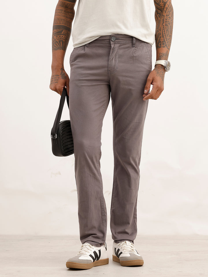 Classic Solid Straight Fit Trousers | Dark Grey