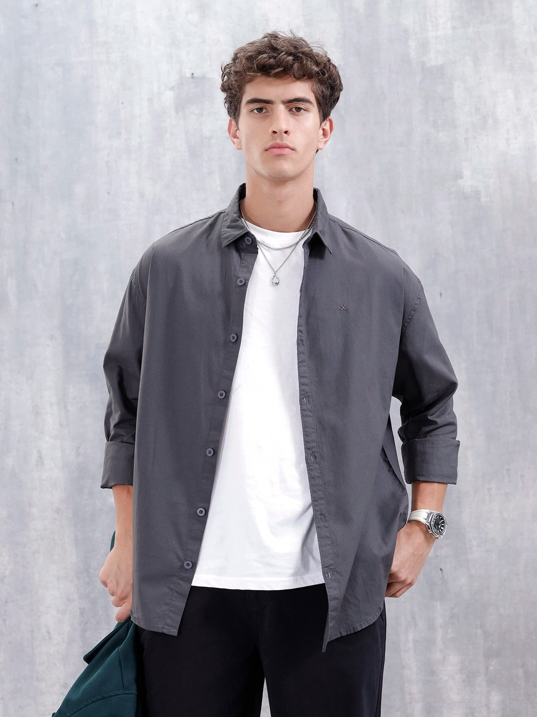 Solid Oversized Casual Shirt | Grey