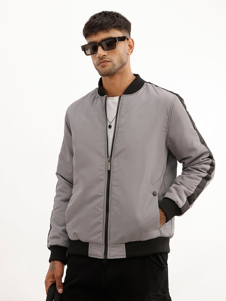 Solid Regular Fit Puffer Jacket | Grey