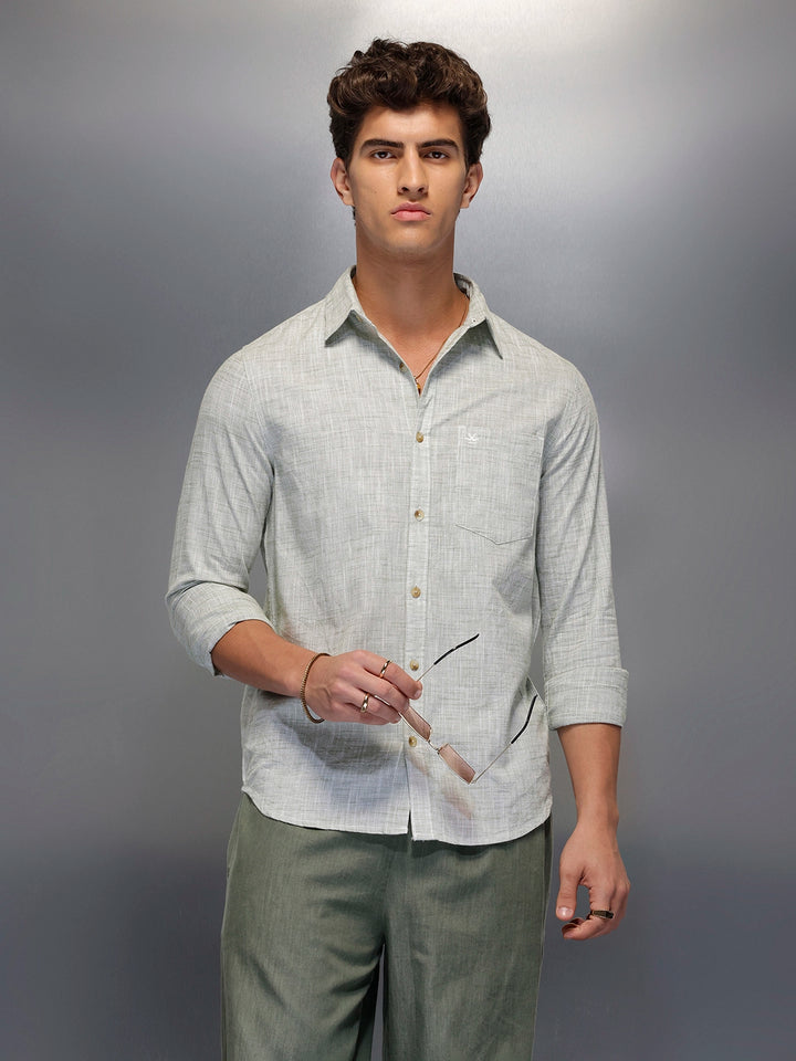 Solid Linin Blend Shirt   |  Green