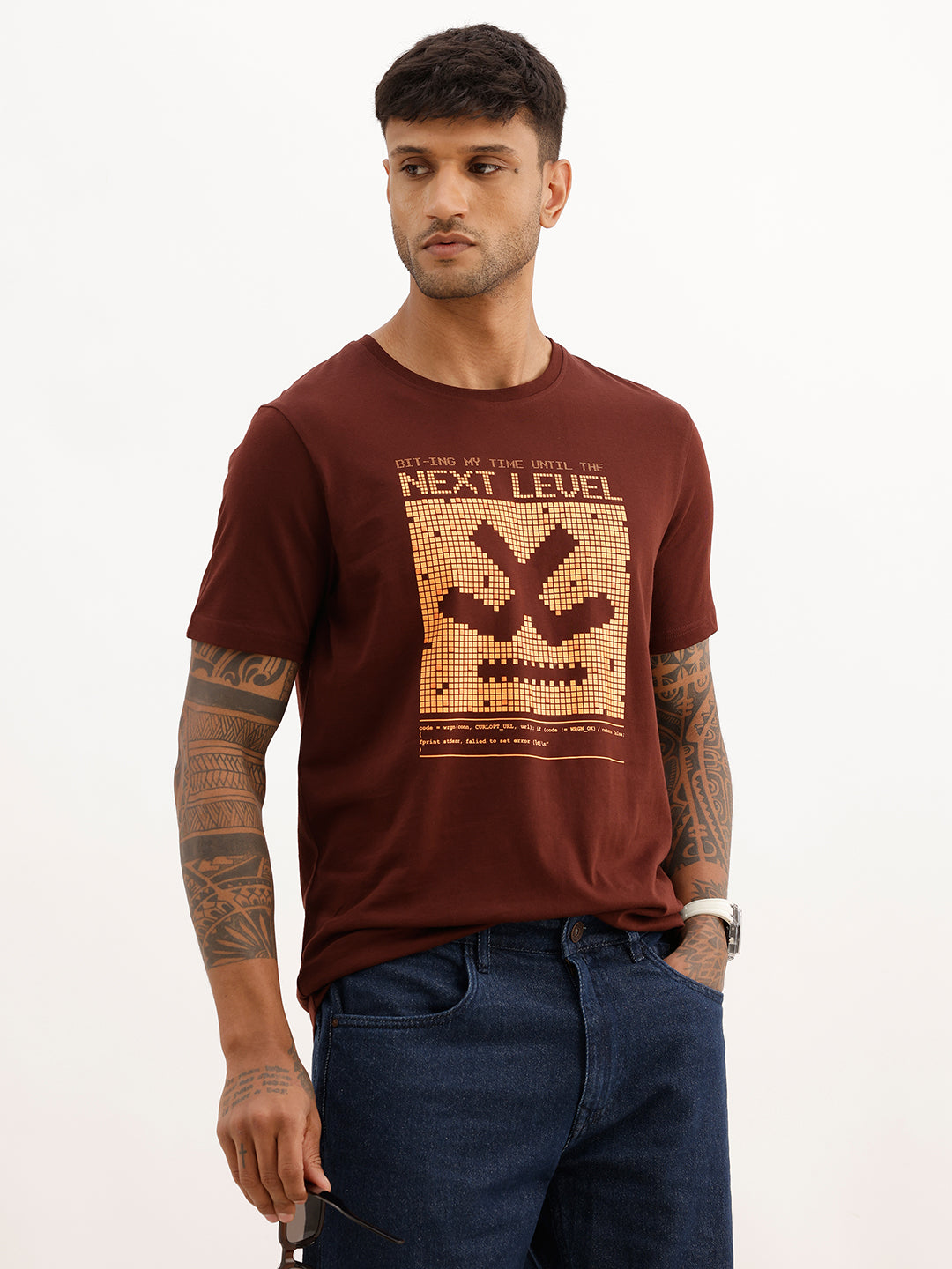 Slim Fit Placement Printed T-Shirt | Brown