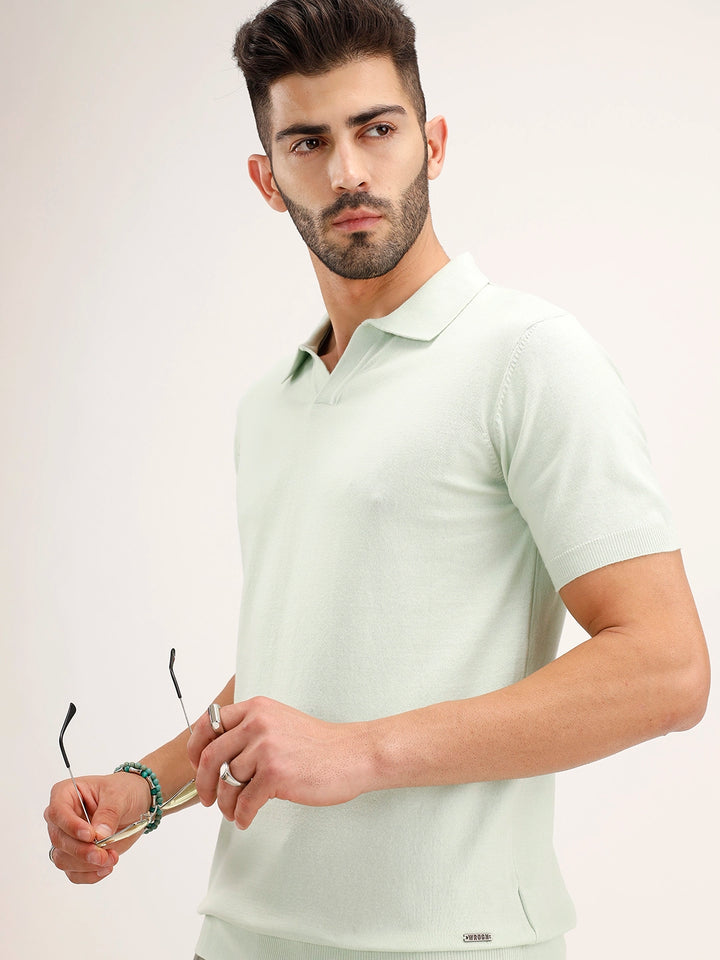 Solid Slim Fit Polo T-Shirt | Light Green
