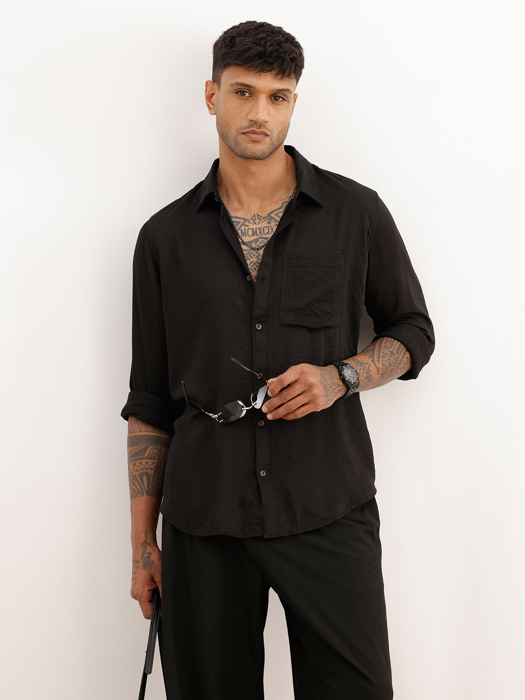 Solid Slim Fit Full Sleeve Shirt | Black
