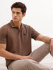 Slim Fit Solid Textured Polo T-Shirt  | Brown