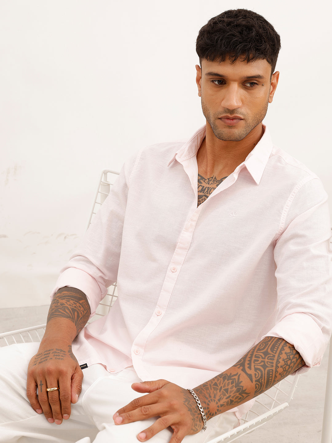 Solid Slim Fit Full Sleeve Shirt | Pink