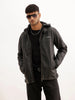 Solid Zipper Hooded Jacket | Black