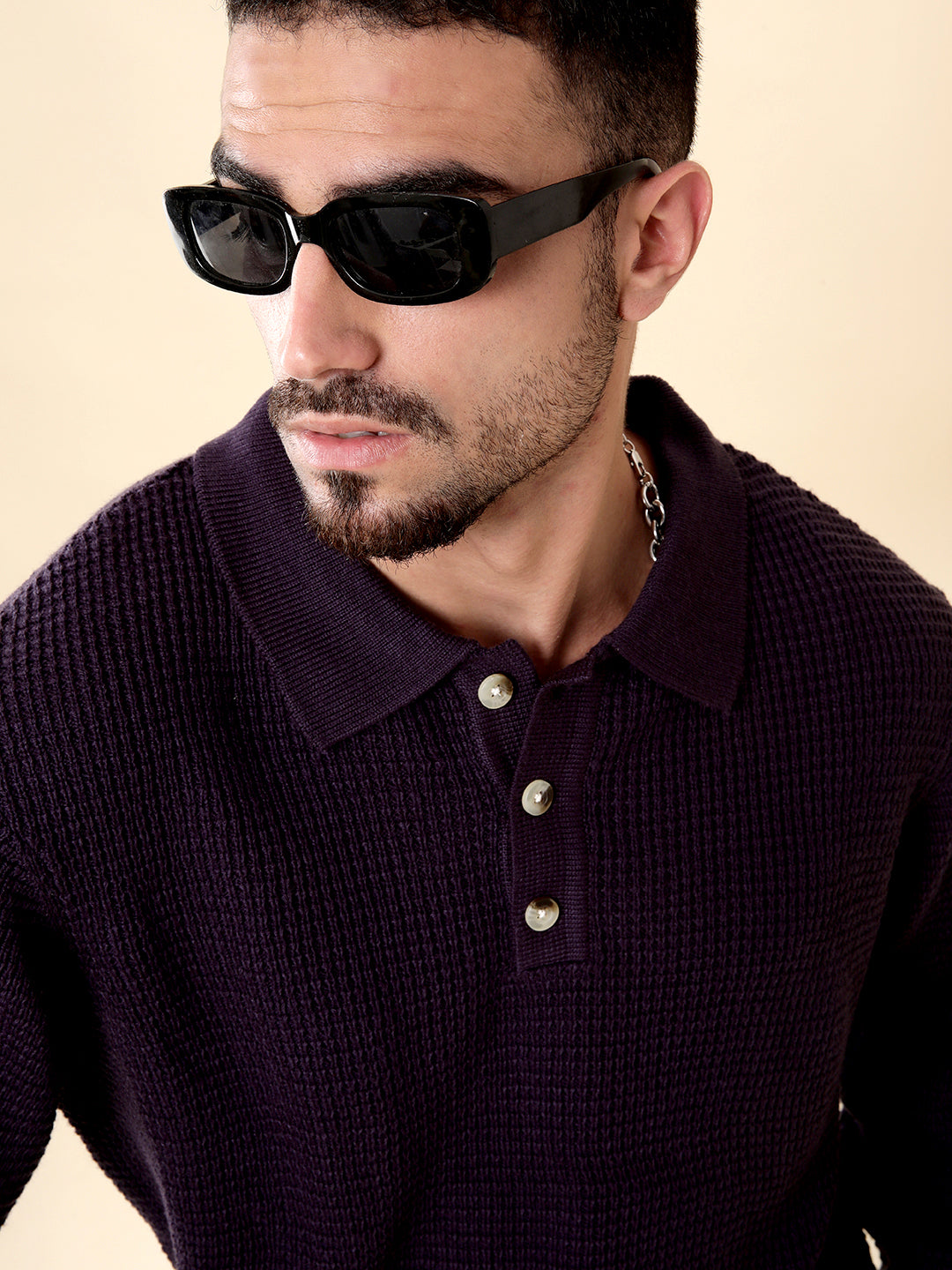 Violet Knit Polo Neck Sweater