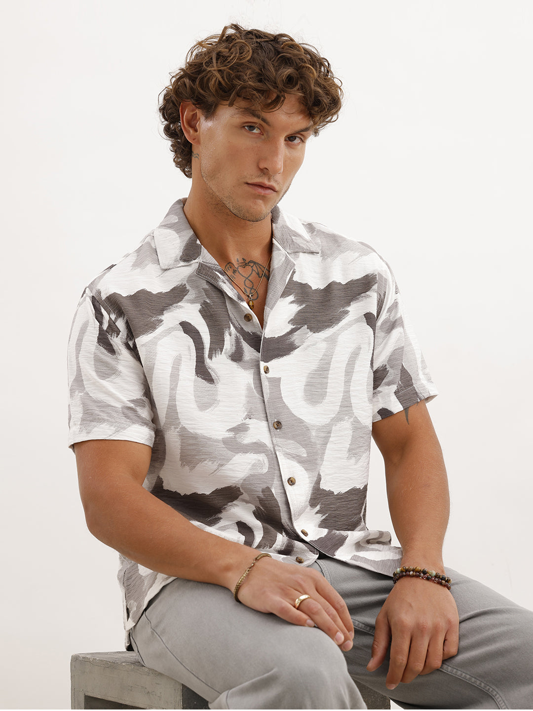 Resort Fit Textured AOP Shirt | Grey