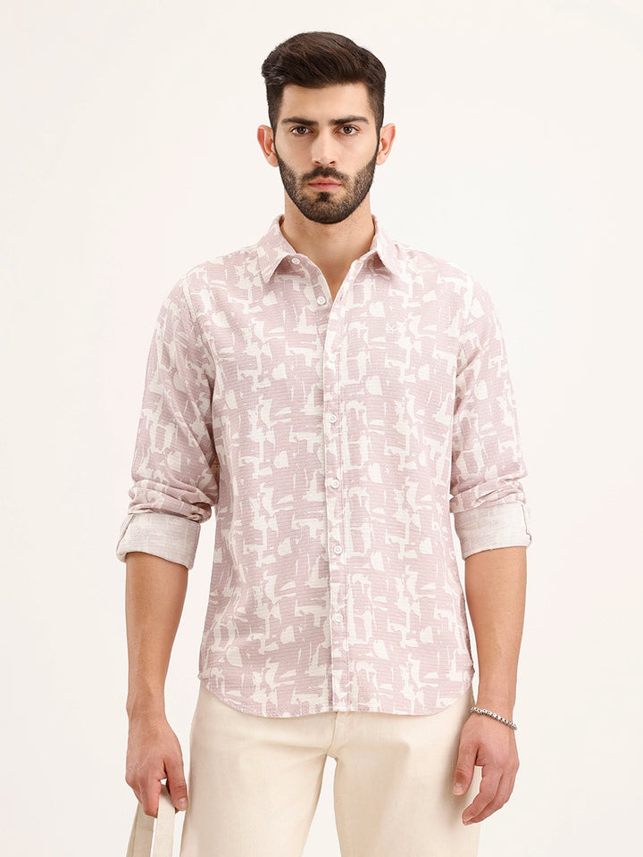 Textured Slim Fit AOP Shirt | Pink