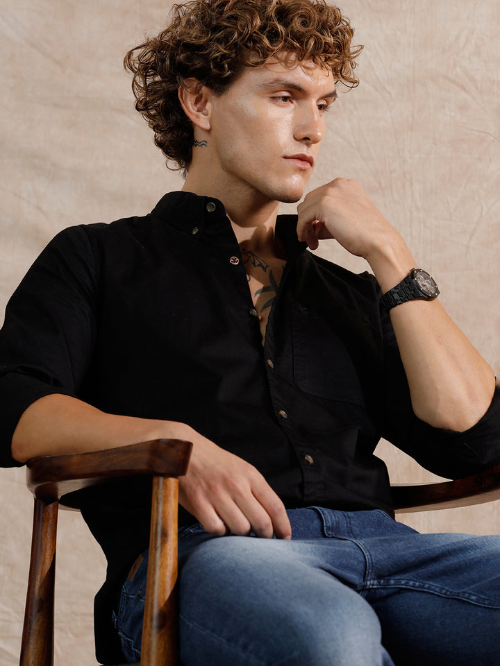 Solid Full Sleeve Regular Fit Shirt | Black