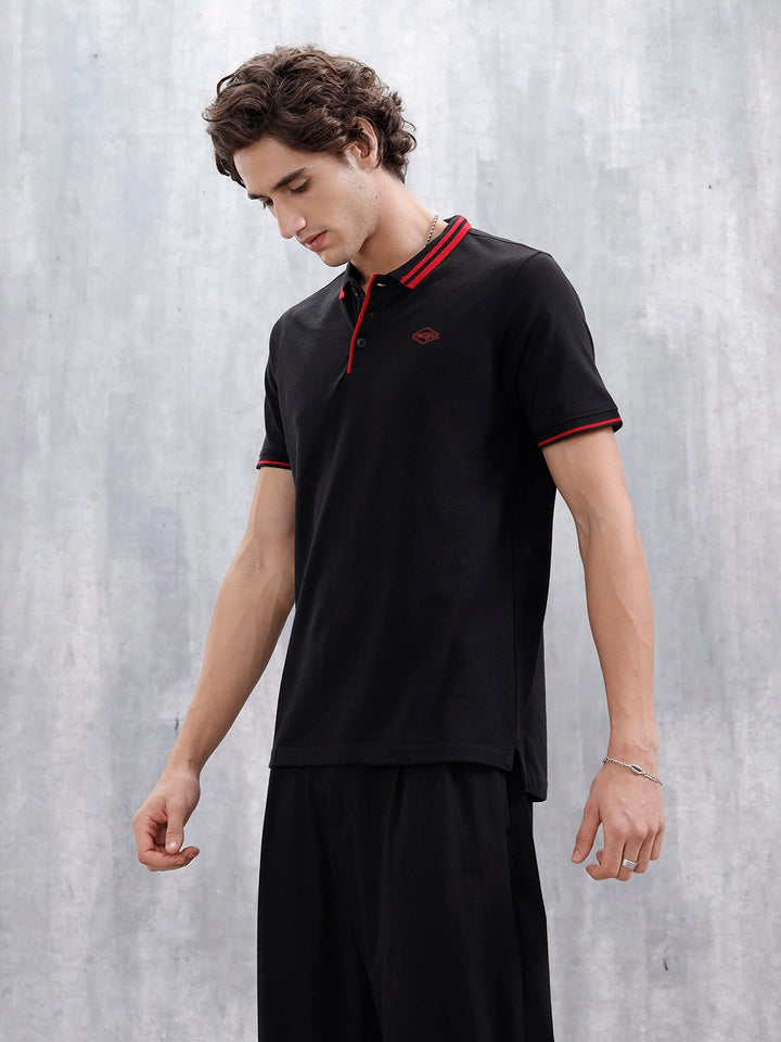 Polo T-Shirt With Contrast Trim Details | Black