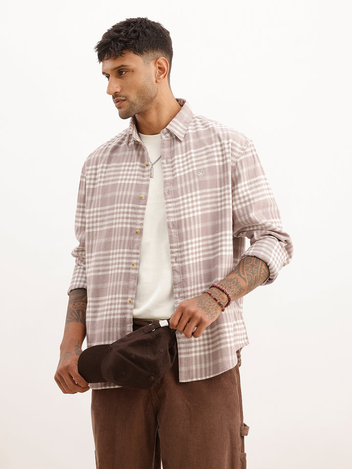 Comfort Fit Full Sleeve Checkered Shirt | Purple