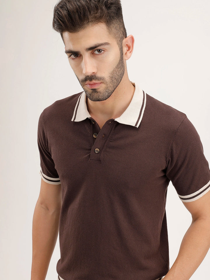 Classic Slim Fit Tipping Collar Polo T-Shirt | Brown